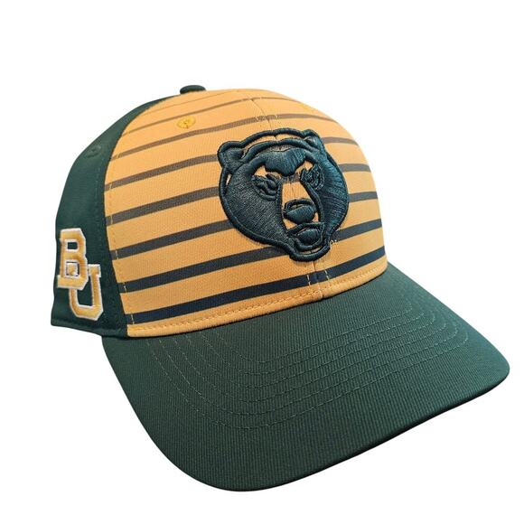 Baylor Bears Fitted Hat Cap Yellow Striped Embroidered BU NCAA Size 7 1/4 - Picture 1 of 8